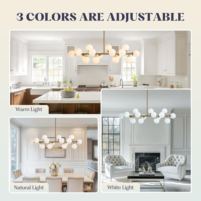 Mid Century Modern Chandelier over Table, 16-Light Globe Sputnik Chandelier Rectangle Pendant Lighting Fixture Hanging Ceiling Light for Dining Room, Kitchen Island