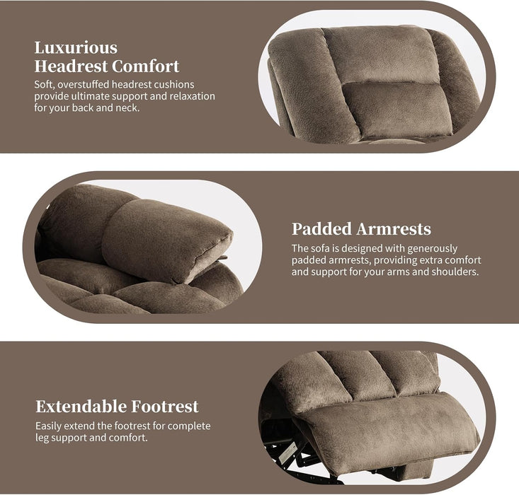 Manual Recliner Chair with Timer Heating and Massage, Ergonomic Overstuffed Breathable Fabric Reclining Chair, Single Sofa with Side Pockets for Living Room Home Theater(Tan)