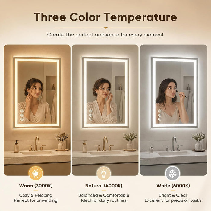 24X36 LED Bathroom Mirror with Lights, Backlit + Frontlit