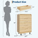 Natural 49-Inch Tall Wooden 5-Drawer Dresser Storage