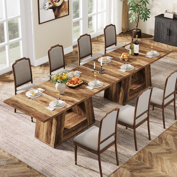 Dining Table for 4 to 6 People, 63" Rectangular Dining Room Table, Modern Wooden Faux Marble Dinner Table with Sturdy Base for Kitchen, Living Room, Brown