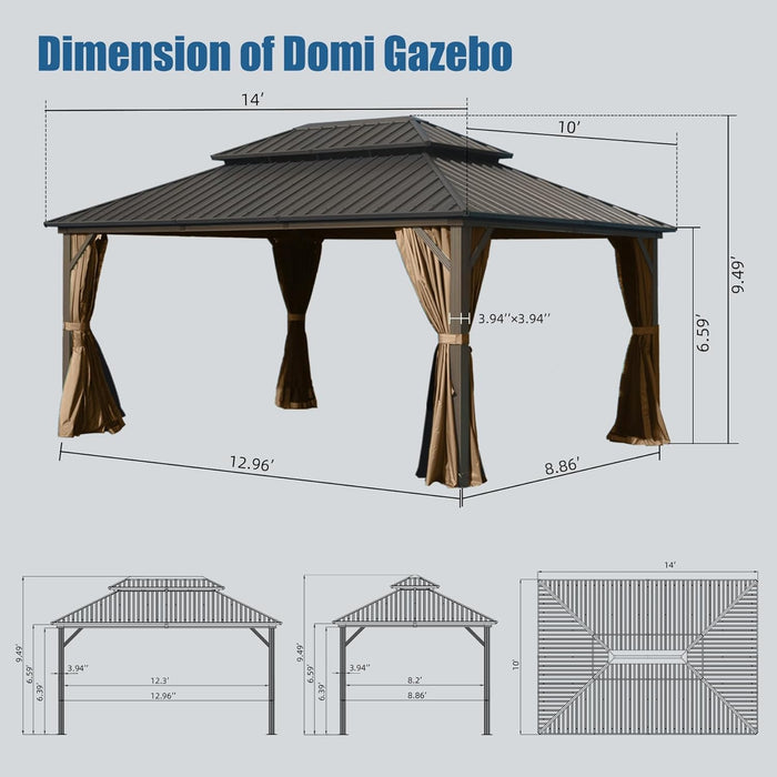 Domi 10x14 EspressoBrown All Weather Gazebo OutdoorPatio