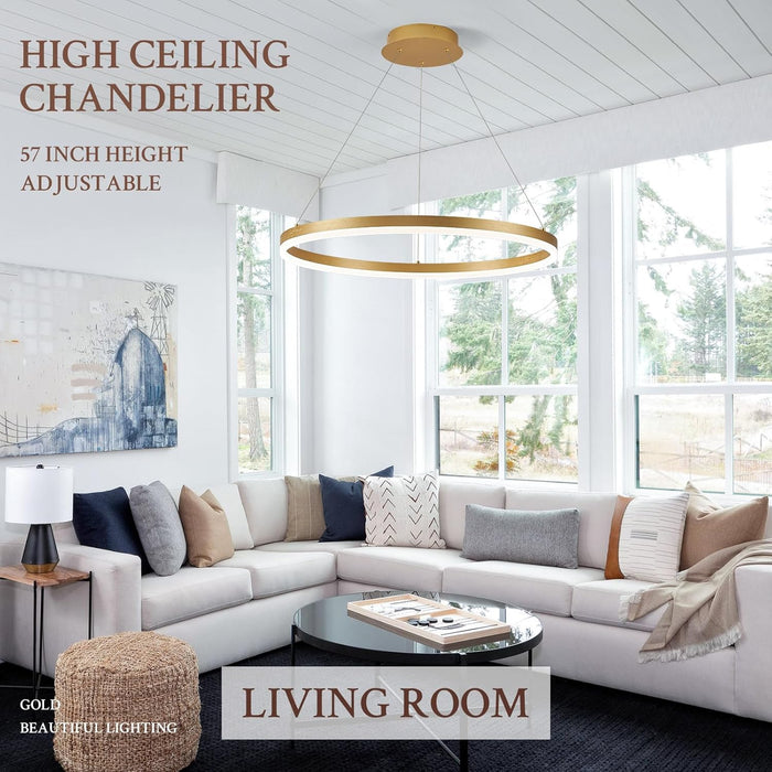 Modern LED Pendant Lighting 24'' Ring Chandelier Gold Dimmable LED Chandelier for Dining Room 36W Adjustable Pendant Light Fixture for Living Room Bedroom Home Office Foyer, 3000-6500K