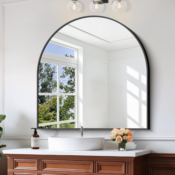 Arched Wall Mirror, 42"X42" Black Arched Mirror for Entryway Table