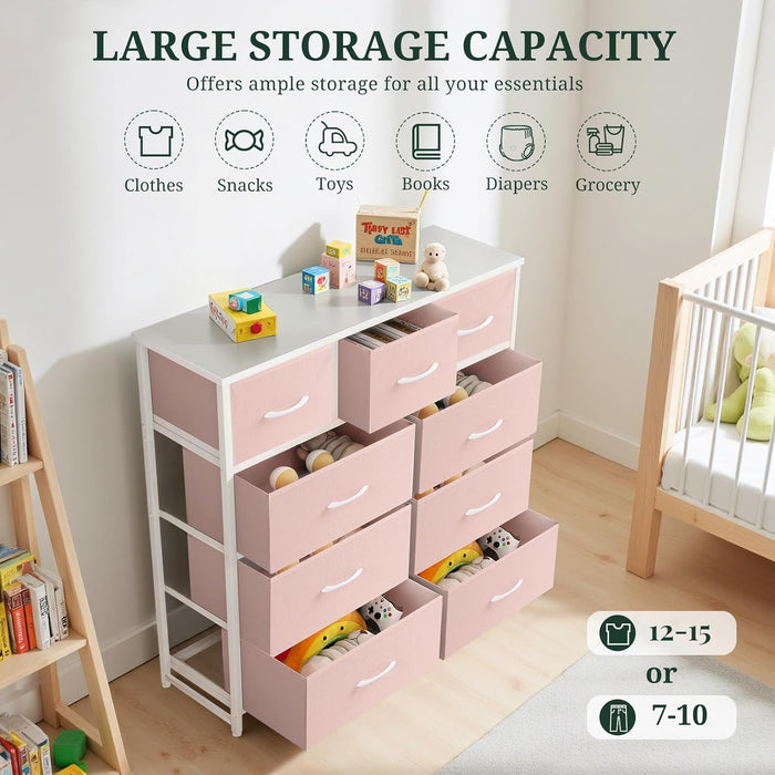 Pink Oversized Dresser With Textile Bins Organizer