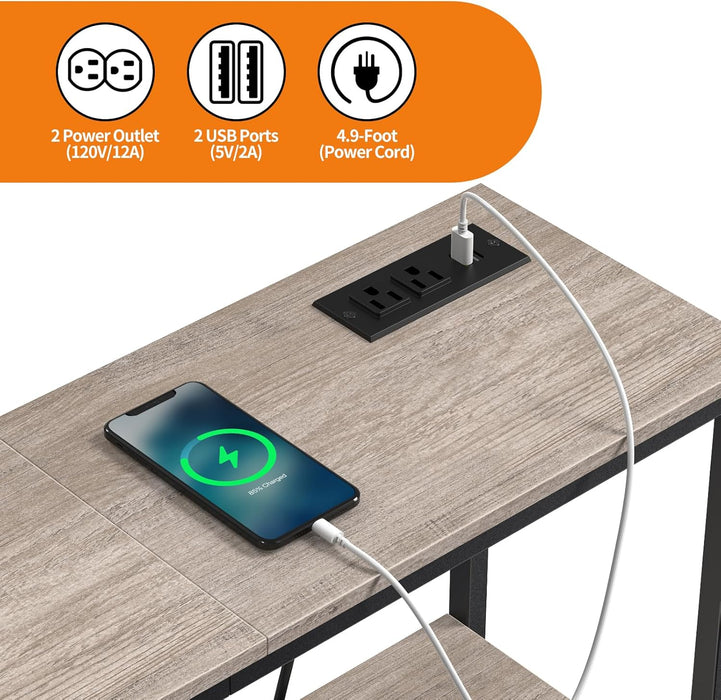 Console Table with Power Outlets, Entryway Table with Storage, Narrow Sofa Table with 3 Tier Shelves, 2 USB Ports, 2 Power Outlets, Hallway Table for Couch, Living Room, Entrance, Grey