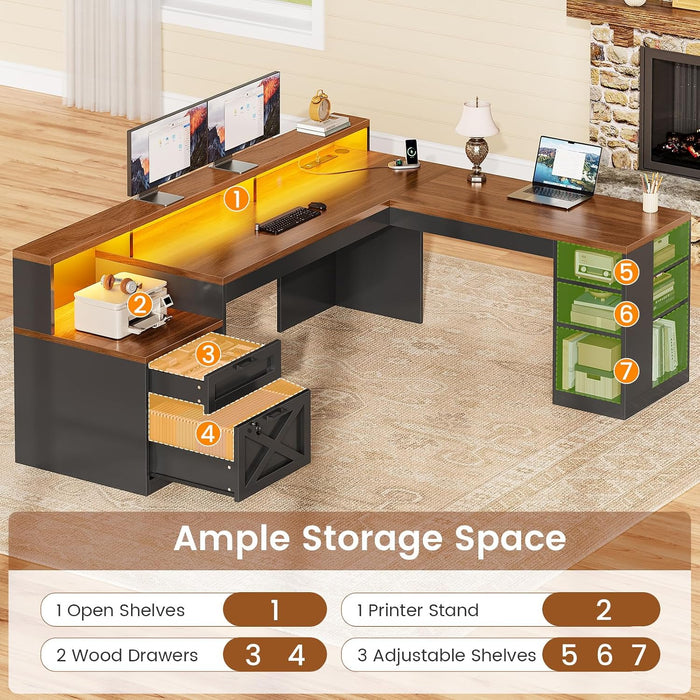65"X59" L Shaped Desk with Lockable Drawers Storage for Home Office