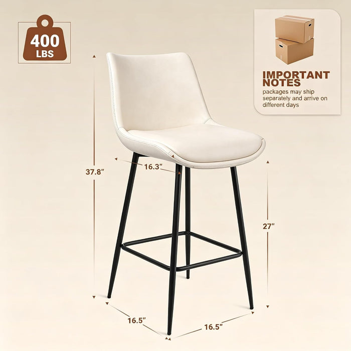 Counter Height Bar Stools Set of 3, FSC Certified Upholstered Faux Leather Barstools with Back, Metal Base, 27" Seat Height, Modern Upholstered Counter Stools for Kitchen Island,(Beige
