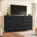 16 Drawer TV Stand Black Dresser 51"W for 60" TV – Long Dresser with 3 Power Outlets & 2 Ports, 374 LBS Load-Bearing Capacity, Space Saving Entertainment Center for Small Bedroom, Dorm, Living Room