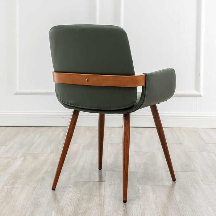 Mid Century Modern Faux Leather Dining Chairs Set of 2, Green, Upholstered Seat, Metal Legs, Adjustable Foot for Kitchen Dining Room Desk Chairs