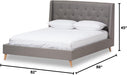 Adelaide Retro Modern Light Grey Fabric Upholstered King Size Platform Bed