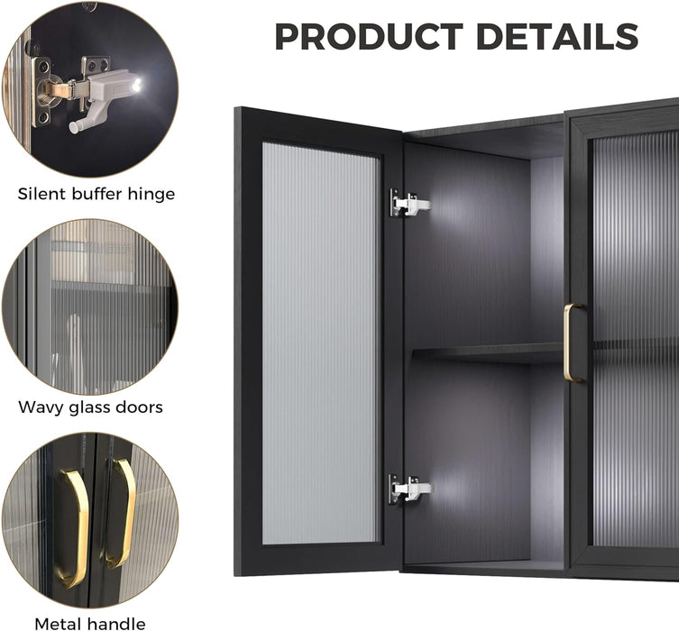 24 Inch Wide Black Wall Cabinet DurableAcrylicDoors