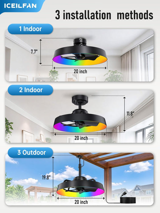 Indoor & Outdoor Ceiling Fans for Patios with Rgb Light,3-Way Installation