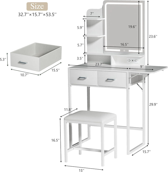 Pearl White Makeup Vanity Desk Integrated Lighting