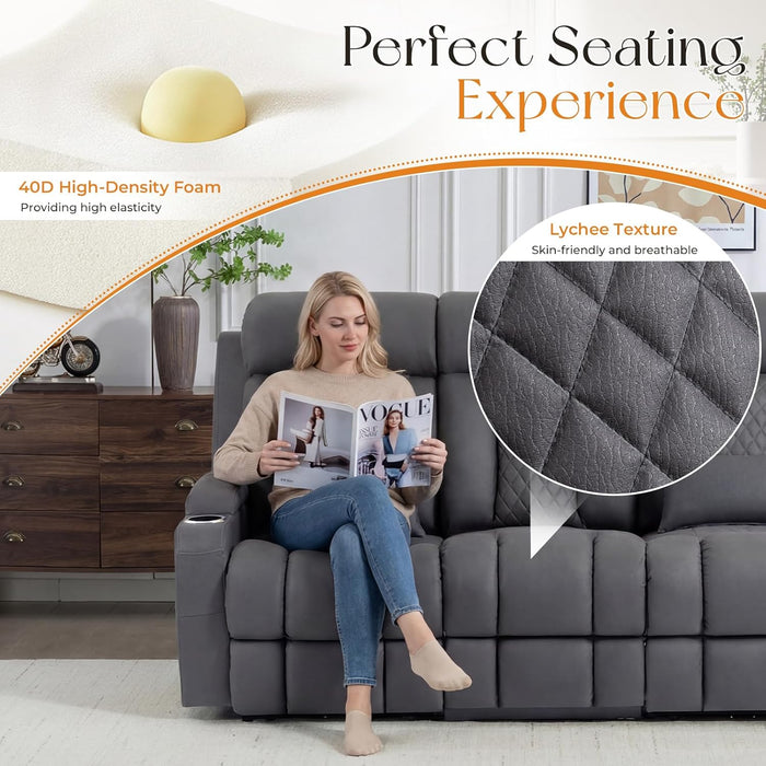 with Adjustable Headrest, Zero Wall Hugger Reclining Couch RV Loveseat Recliner Sofa with Charge Device &Drop down Table (Dark Gray, Sofa)