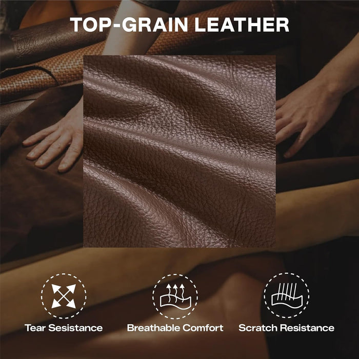 Power Recliner Lay Flat with Headrest, Leather Dark Brown