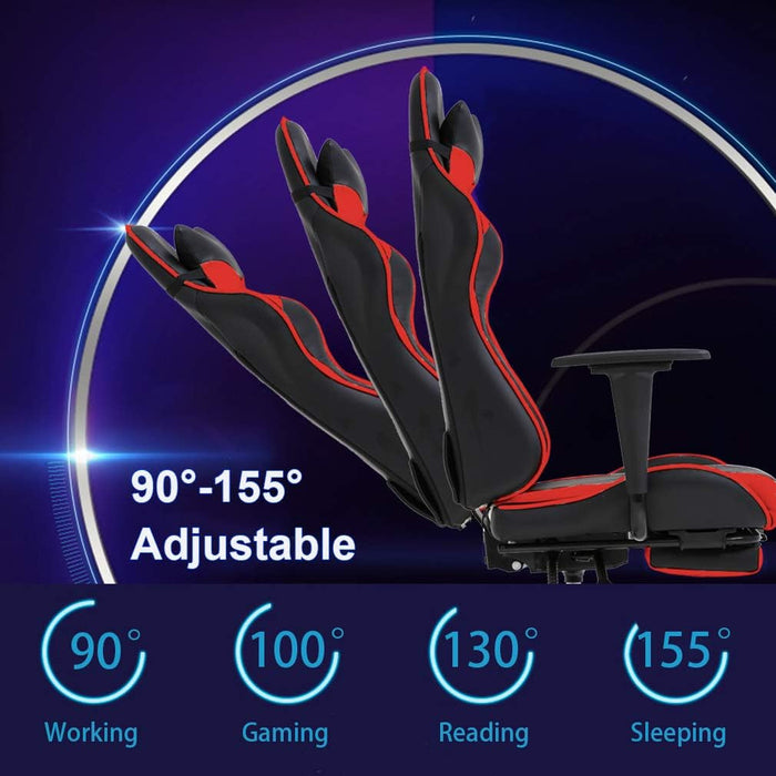 Gaming Chair Office Chair Ergonomic Desk Chair with Footrest Arms Lumbar Support Headrest Swivel Rolling High Back Racing Computer Chair for Women Men Adults Girls,Red