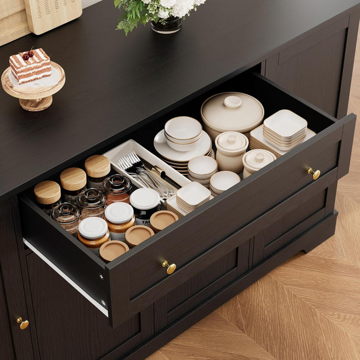 54Inch Black Contemporary Buffet Cabinet With Drawers