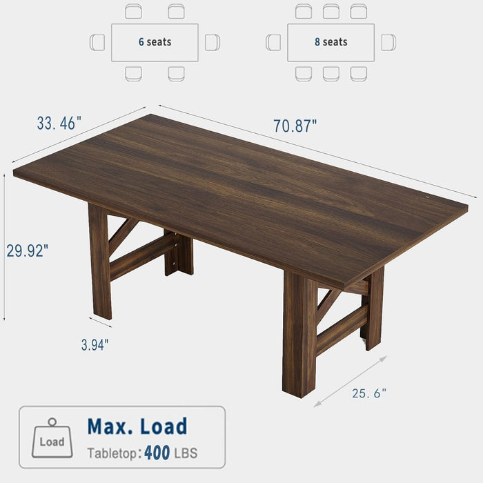 Wood Farmhouse Dining Table for 6-8, Heavy Duty Large Kitchen Table, 70.87" Long Rectangular Dining Room Tables with Strong Legs, Thickness Tabletop, for Big Family, Dinette, Natural