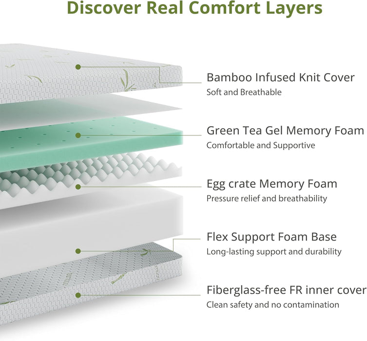 EGOHOME 8 Inch Twin Mattress Medium Plush, Green Tea Memory Foam Mattress