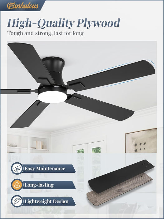 FiftyTwoInch MatteBlack Ultramodern Ceiling Fan LED Remote