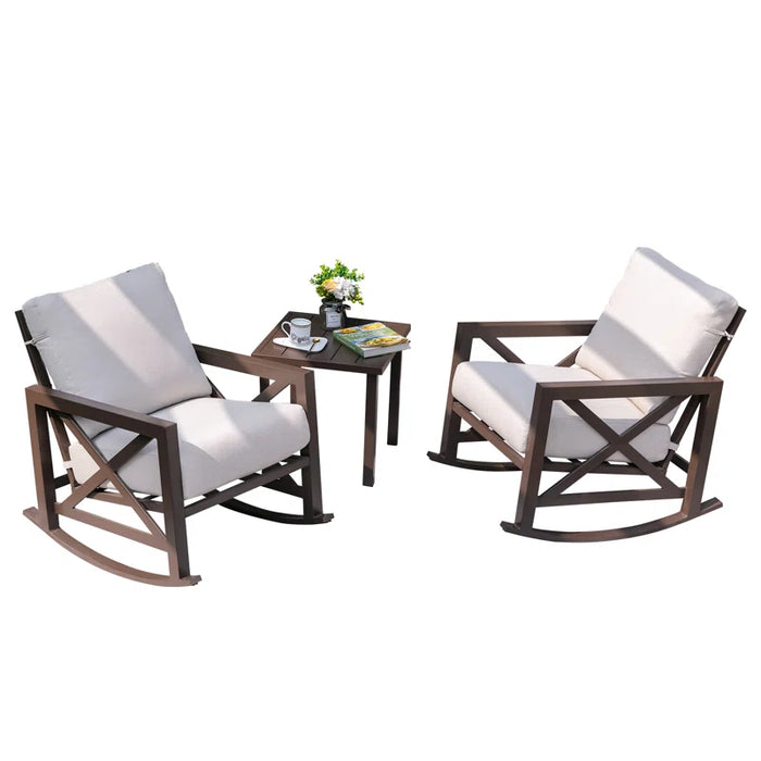 Isfried 3 Piece Metal Frame Outdoor Conversation with Thick Cushions