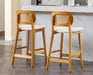 Counter Height Bar Stools Set of 2 Rattan Back Farmhouse Barstools Mid Century Modern Wood Bar Chairs Comfortable Sherpa Upholstered Kitchen Island Chairs for Pub/Breakfast, Beige