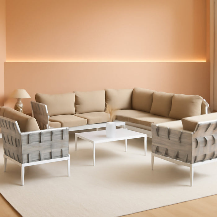 Harmony 8-Piece Aluminum Outdoor Patio Furniture Sectional Sofa Set with Cushions in White Beige