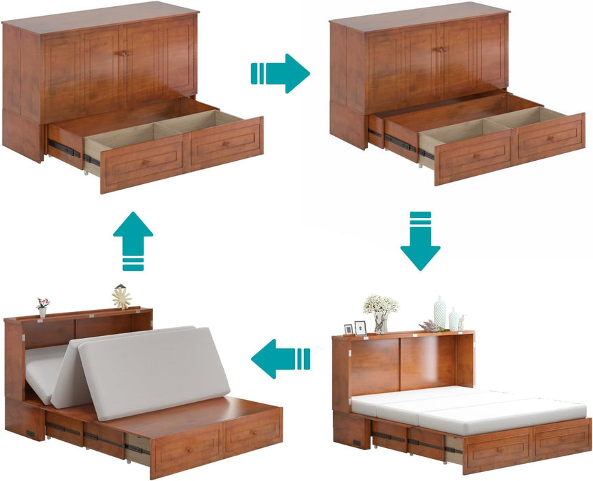Queen Cabinet Murphy Bed With USBCharge StorageDrawers