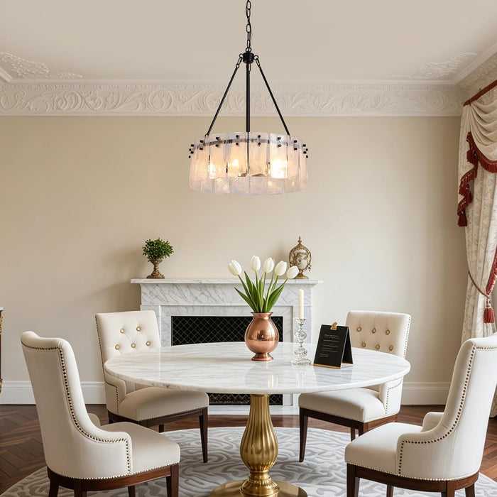 JetBlack CrystalGlass Drum Chandelier Light Luminaire