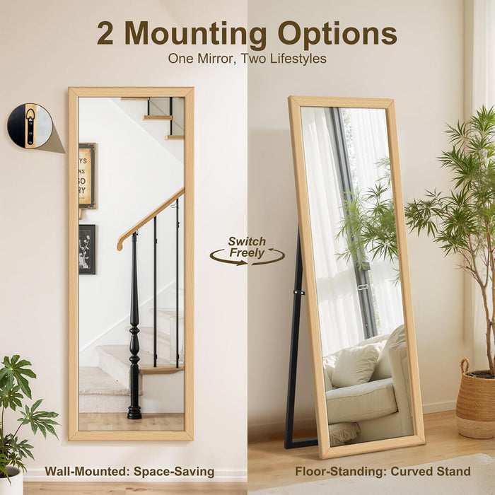 Wall Full Length Mirror, Standing Mirror Full Body, Large Floor for Wall Door Bedroom Bathroom Living Room with Wooden Frame(With Stand,56X20)