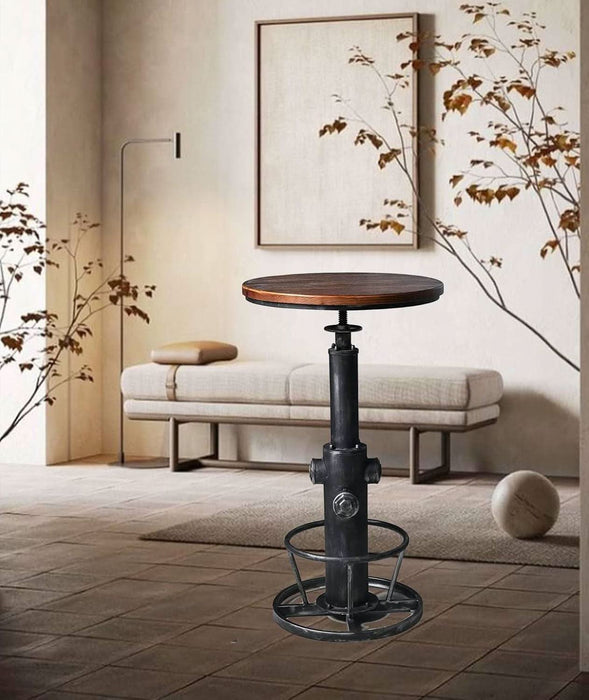 Industrial Bar Table 38.6"-48.4" Height Adjustable Swivel round Wood Tabletop 23.7" Dia, Kitchen Dining Office Coffee Bistro Pub Table
