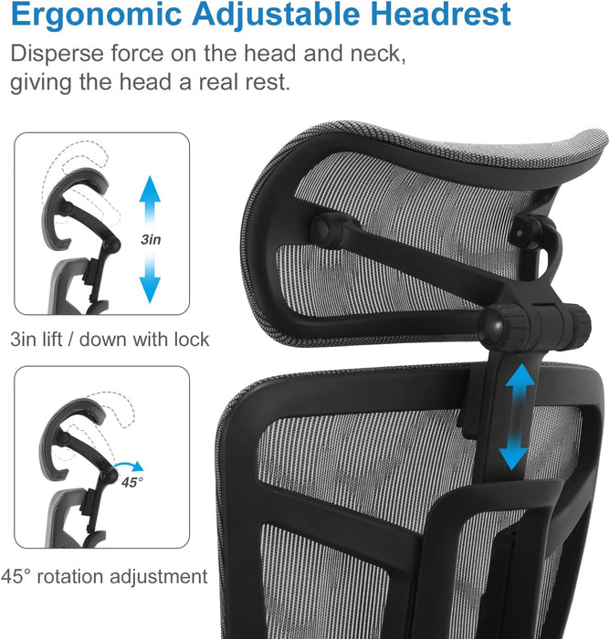 Ergonomic Office Chair, High Back Mesh Home Office Desk Chair with Adjustable Backrest & Lumbar & Wide Cushion, Big Tall Computer Task Chair with Adjustable Armrests & 90°-135° Tlit