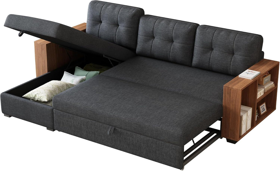  Sectional Sofa Bed Dark Grey, L-Shaped, 84"