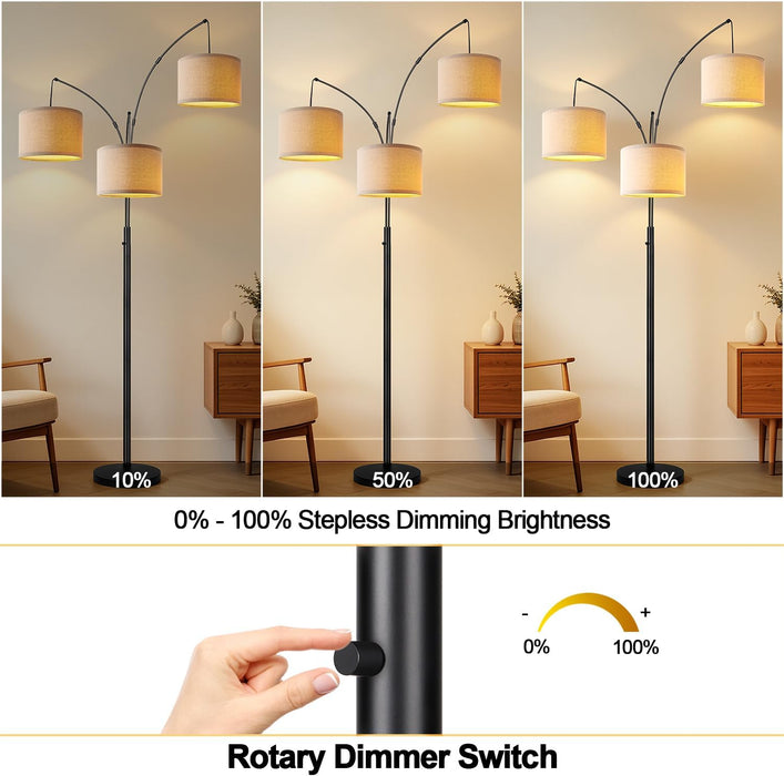 Dimmable Ultra-Tall Arc Floor Lamp Beige-Tone Shade
