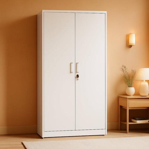 Lockable White Metal Garage Storage Cabinet Shelves