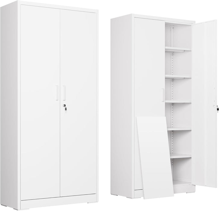 Lockable White Metal Garage Storage Cabinet Shelves