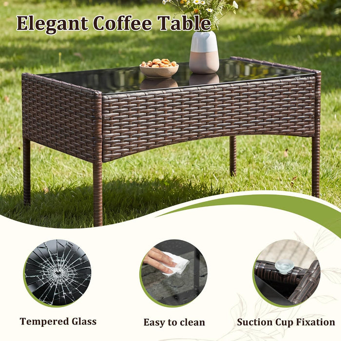 4 Pieces Patio Furniture Conversation Sets,Brown and Blue
