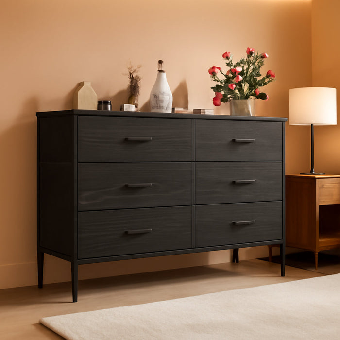 Dresser for Bedroom with 5 Drawers, Wide Bedroom Dresser with Drawer Organizers, Chest of Drawers, Fabric Dresser for Living Room, Closet, Hallway, Charcoal Black Wood Grain Print