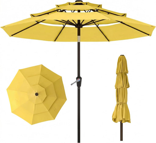 10Ft 3 Tier Patio Umbrella, Outdoor Market Table Umbrella with UPF 50+ Vented Canopy, 8 Sturdy Ribs, Easy Push Button Tilt and Crank, Windproof for Deck, Pool, Backyard and Garden