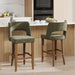 26 Inch Green Linen Bar Stool Set of 2 with Wooden Legs | Linen Fabric, Wood Legs, Ergonomic Barstools with Backrest , for Kitchen Island, Dining Room, Bar