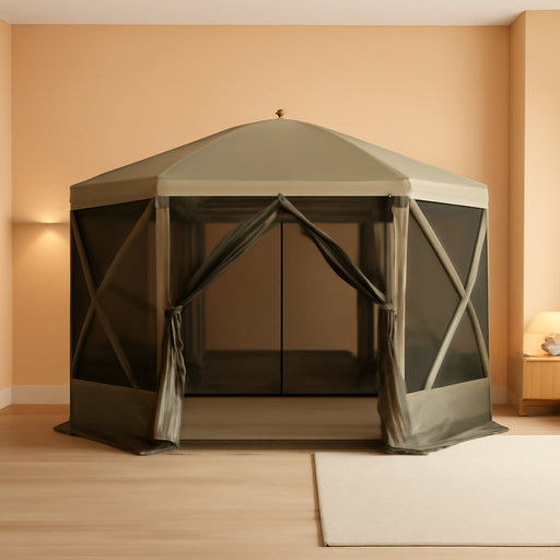 12X12Ft Pop up Gazebo Tent with Mosquito Netting, 6 Removable Wind Panels & 2 Mesh Windows, Outdoor Canopy Shelter for Patio, Army Green