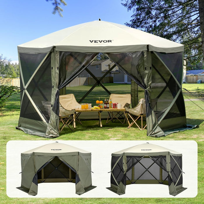 12X12Ft Pop up Gazebo Tent with Mosquito Netting, 6 Removable Wind Panels & 2 Mesh Windows, Outdoor Canopy Shelter for Patio, Army Green