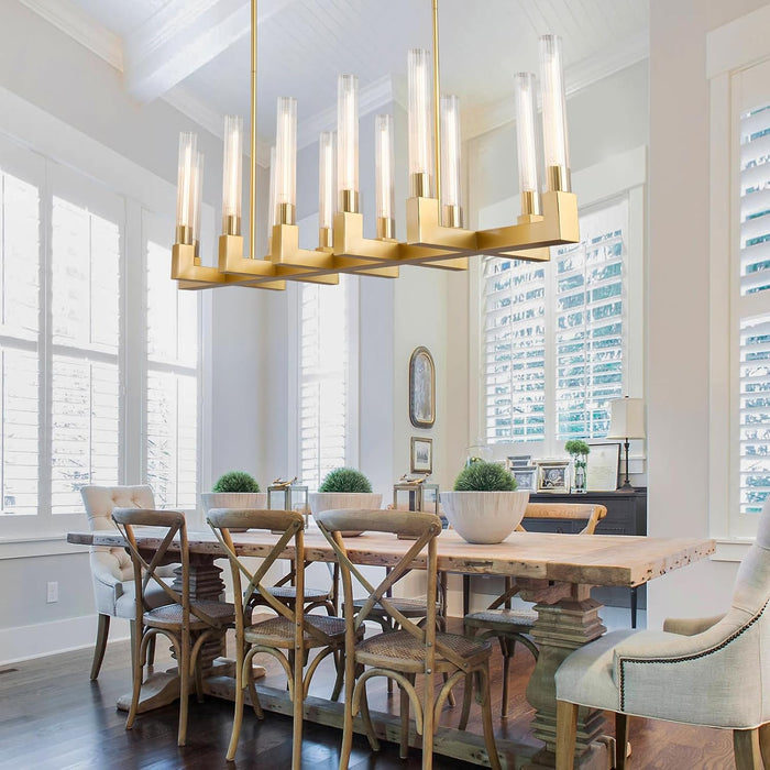 Glass Tube Chandelier Gold Rectangular Dining Pendant