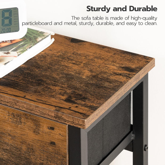 29.5" Narrow Console Table with 2 Fabric Drawers, Small Entryway Table with 2-Tier Storage Shelves, Sofa Table, behind Couch Table, for Living Room, Hallway, Rustic Brown and Black BF71XG01