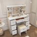 Vanity Desk with Mirror & LED Lights, Built-In Power Outlet, Dimmable LED Lighting, 7 Drawers & 7 Storage Compartments, Includes Padded Stool – Ideal Table for Bedroom Dressing Room (White)
