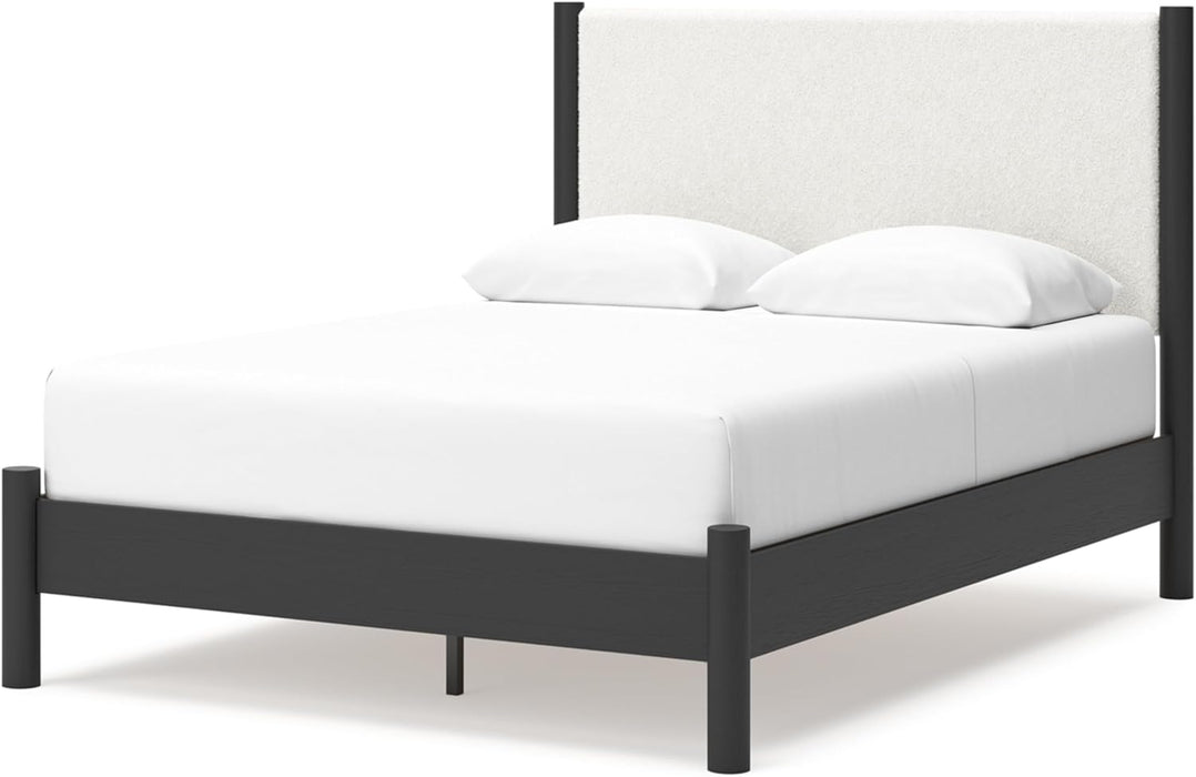 Signature Design by Ashley Cadmori Modern Queen Upholstered Platform Bed, Foundation or Box Spring Not Needed, Black & White