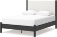 Signature Design by Ashley Cadmori Modern Queen Upholstered Platform Bed, Foundation or Box Spring Not Needed, Black & White