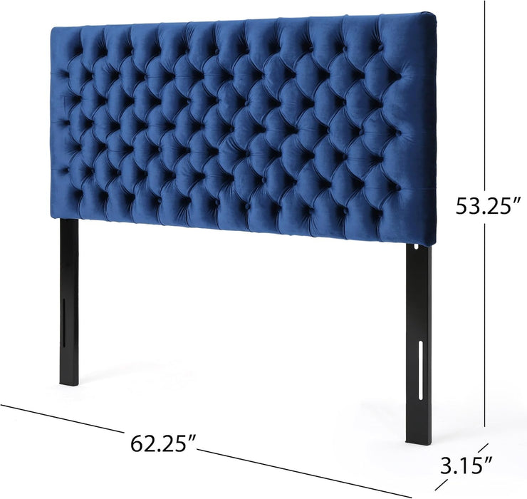 Bierman Upholstered Headboard with Premium Fabric and Classic Button Padded Design, Adjustable Height, Modern Sleek Style, Perfect for Queen (Navy Blue)