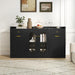 55" Farmhouse Buffet Cabinet, Large Credenza W/Hidden Tilt Out Trash Can, 2 Glass Doors, 2 Drawers & Adjustable Shelves, Modern Sideboard Coffee Bar Cabinet for Kitchen (Black)